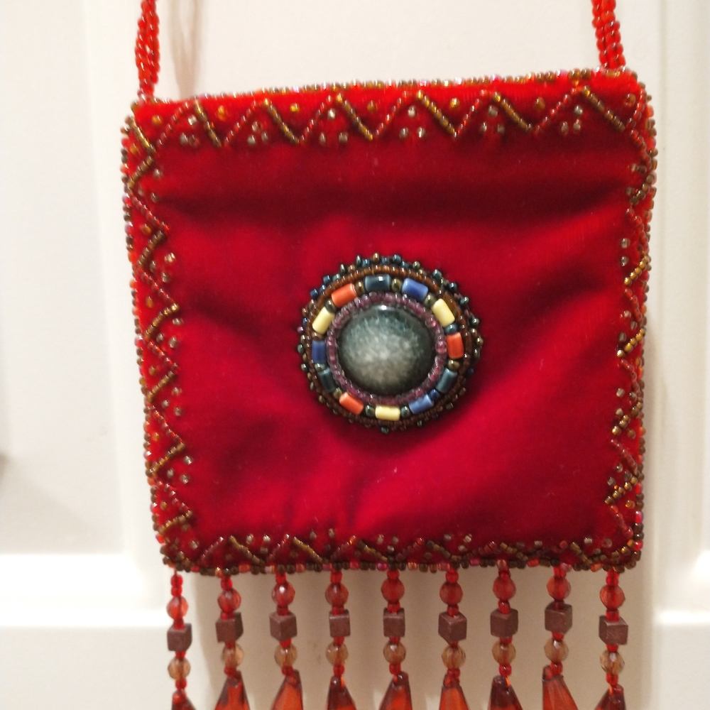 Vintage super mini beaded red velvet crossbody